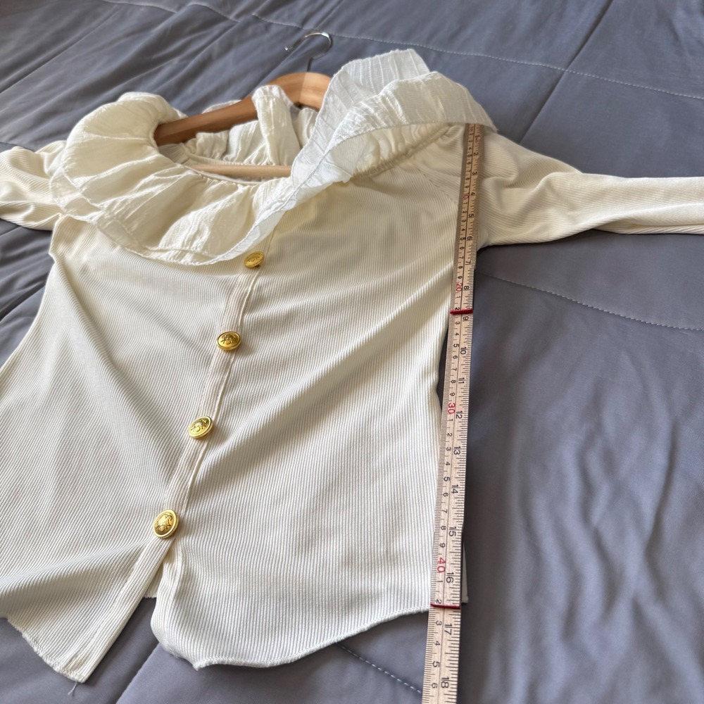 Unbranded Ruffle Off Shoulder Top Womens Cream Excellent Gold Button Ribbed Knit - Picture 5 of 5